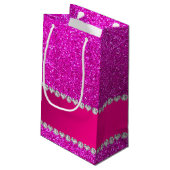 Aangepaste naam neon roze glitter hot roze streep klein cadeauzakje (Achterkant Gekanteld)
