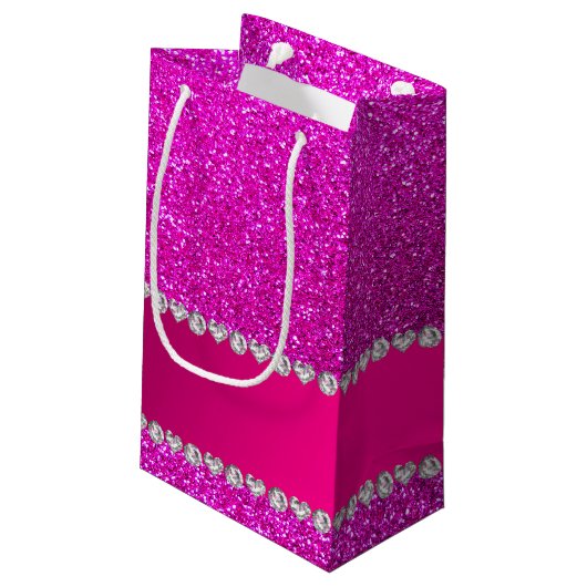 Aangepaste naam neon roze glitter hot roze streep klein cadeauzakje (Achterkant Gekanteld)
