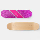 Aangepaste naam neon roze glitter hot roze streep skateboard (Horizontaal)