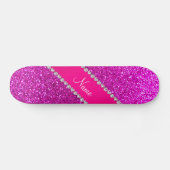 Aangepaste naam neon roze glitter hot roze streep skateboard (Horizontaal)