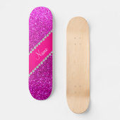 Aangepaste naam neon roze glitter hot roze streep skateboard (Voorkant)