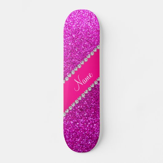 Aangepaste naam neon roze glitter hot roze streep skateboard (Voorkant)
