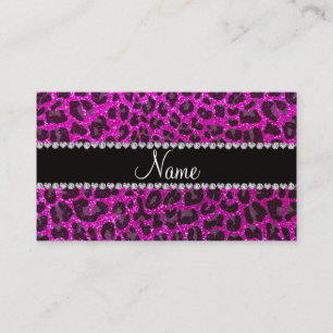 Aangepaste naam neon roze glitter leopard print contactkaartje