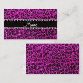 Aangepaste naam neon roze glitter leopard print contactkaartje (Voorkant / Achterkant)