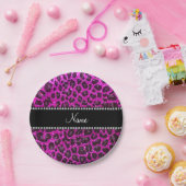 Aangepaste naam neon roze glitter leopard print papieren bordje (Feest)