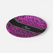 Aangepaste naam neon roze glitter leopard print papieren bordje (Gekanteld)
