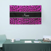 Aangepaste naam neon roze glitter leopard print spandoek (Beurs)