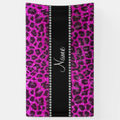 Aangepaste naam neon roze glitter leopard print spandoek (Verticaal)
