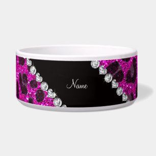 Aangepaste naam neon roze glitter leopard print voerbakje