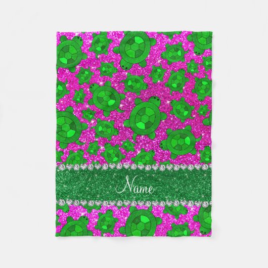 Aangepaste naam neon roze glitter zee schildpadden fleece deken (Voorkant)