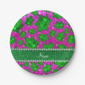 Aangepaste naam neon roze glitter zee schildpadden papieren bordje (Voorkant)