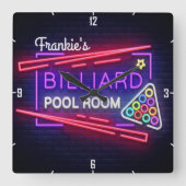 Aangepaste NAAM Neon Style Billiards Pool Table Vierkante Klok (Voorkant)
