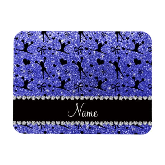 Aangepaste naam neonblauw glitter cheerleading magneet (Horizontaal)