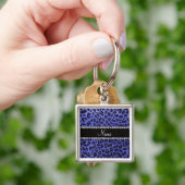 Aangepaste naam: neonblauw glitterblad sleutelhanger (Hand)