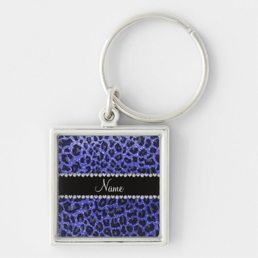 Aangepaste naam: neonblauw glitterblad sleutelhanger (Voorkant)