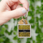 Aangepaste naam neongeel glitterblad sleutelhanger (Hand)