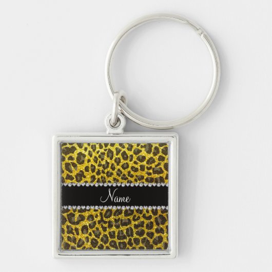 Aangepaste naam neongeel glitterblad sleutelhanger (Voorkant)
