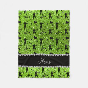 Aangepaste naam neongroene glitterarchie fleece deken