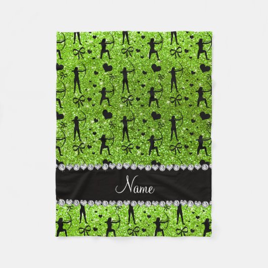Aangepaste naam neongroene glitterarchie fleece deken (Voorkant)