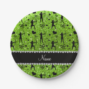 Aangepaste naam neongroene glitterarchie papieren bordje