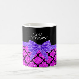 Aangepaste naam neonroze glitter marokkaanse paars koffiemok