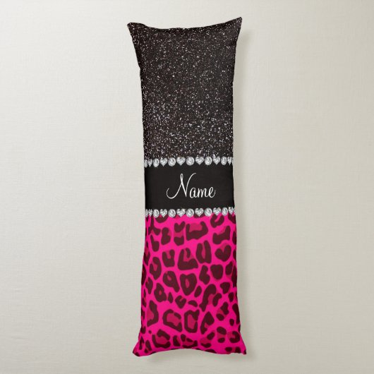 Aangepaste naam neonroze luipaard zwarte glitter lichaamskussen (Achterkant (Verticaal))