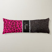 Aangepaste naam neonroze luipaard zwarte glitter lichaamskussen (Voorkant)