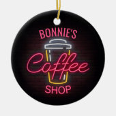 Aangepaste naam neonstijl Koffie kopen Aangepast Keramisch Ornament (Voorkant)