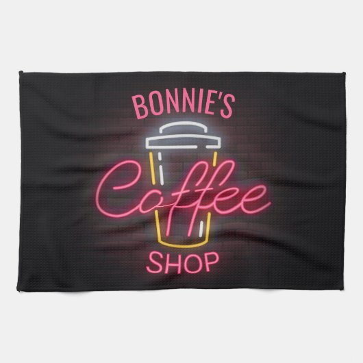 Aangepaste naam neonstijl Koffie kopen Aangepast Theedoek (Horizontaal)