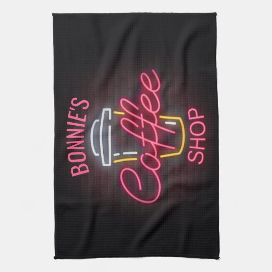 Aangepaste naam neonstijl Koffie kopen Aangepast Theedoek (Verticaal)