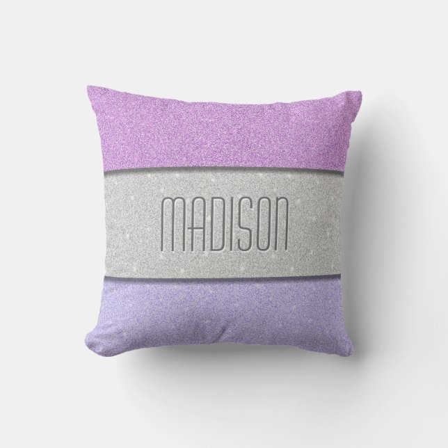 Aangepaste Naam Nep Glitter Bling Kussen (Voorkant)