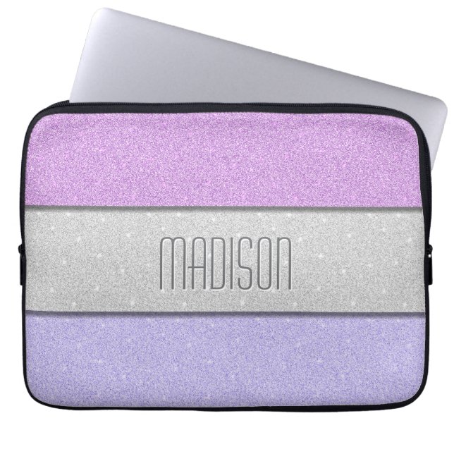 Aangepaste Naam Nep Glitter Bling Laptop Sleeve (Voorkant)