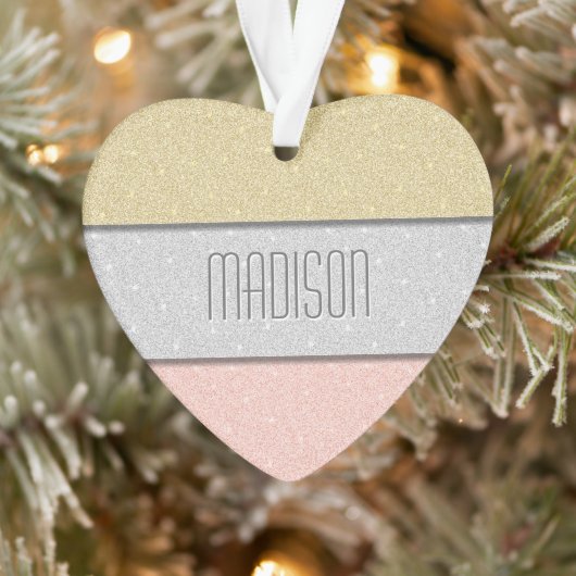 Aangepaste Naam Nep Glitter Bling Ornament (Boom)