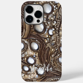Aangepaste Naam Nep Leer Abstract Minimalistisch Case-Mate iPhone 14 Pro Max Hoesje