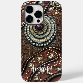 Aangepaste Naam Nep Leer Abstract Minimalistisch Case-Mate iPhone 14 Pro Max Hoesje