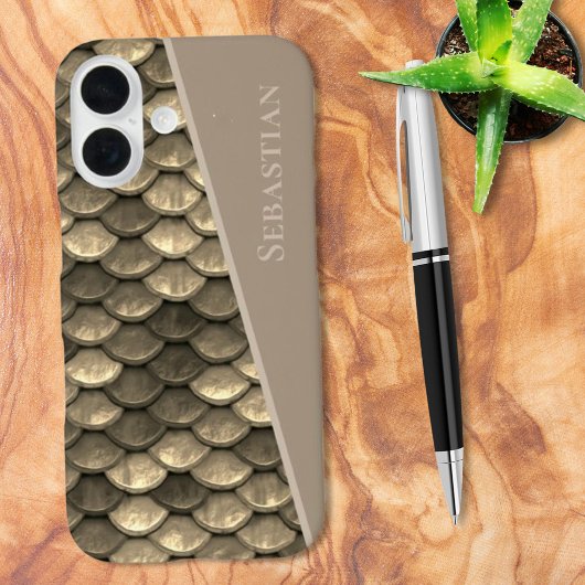 Aangepaste Naam Nep Metalen Schubben Steampunk Case-Mate iPhone Case