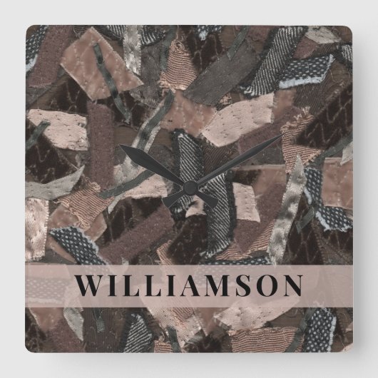Aangepaste Naam Neutral Earth Tones Abstract Bruin Vierkante Klok (Voorkant)