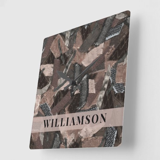 Aangepaste Naam Neutral Earth Tones Abstract Bruin Vierkante Klok (Hoek)