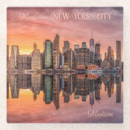 Aangepaste naam New York City Skyline Glazen Onderzetter (Voorkant)