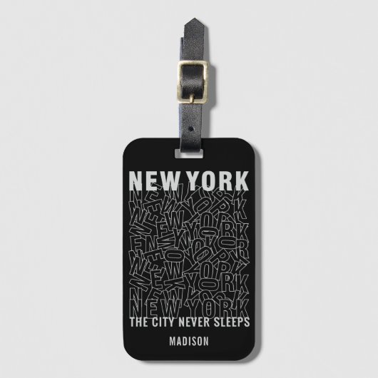 Aangepaste naam New York Typografie Bagagelabel (Voorkant (verticaal))