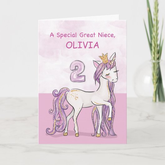 Aangepaste naam Niece 2e verjaardag Roze Paard Kaart (Voorkant)