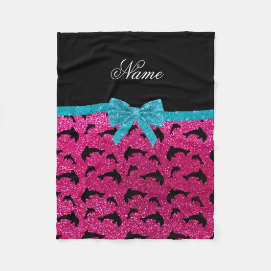 Aangepaste naam non hot roze glitter dolphins bow fleece deken (Voorkant)