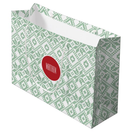 Aangepaste naam Nordic Snowflake Pattern Large Cadeautasje (Voorkant Gekanteld)