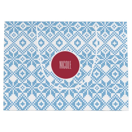 Aangepaste naam Nordic Snowflake Pattern Large Cadeautasje (Voorkant)