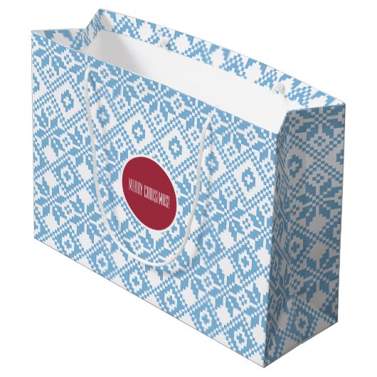 Aangepaste naam Nordic Snowflake Pattern Large Cadeautasje (Achterkant Gekanteld)