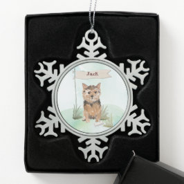 Aangepaste naam Norfolk Terrier Pet Dog Tin Sneeuwvlok Ornament