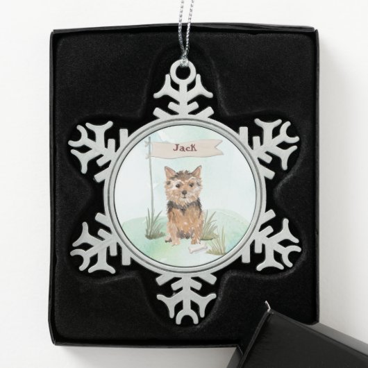 Aangepaste naam Norfolk Terrier Pet Dog Tin Sneeuwvlok Ornament (Kistje)