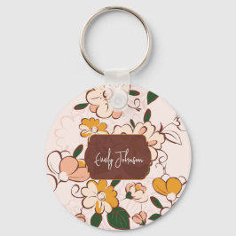 Aangepaste naam Nostalgische Bloementuin Beige Roz Sleutelhanger