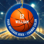 Aangepaste naam Nummer Bericht Basketball Keramisch Ornament<br><div class="desc">Persoonlijke naam,  nummer en boodschap basketbal cadeau. U kunt de achtergrondkleur aanpassen om uw favoriete team aan te passen. Ontworpen door: Thisnotme©</div>