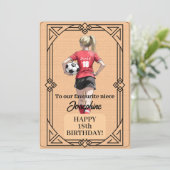 Aangepaste naam nummer en tekst verjaardag voetbal feestdagenkaart (Staand voorkant)